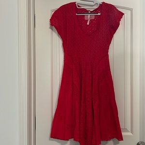 Vintage Johnny Was red Fit N Flare eyelet dress size small